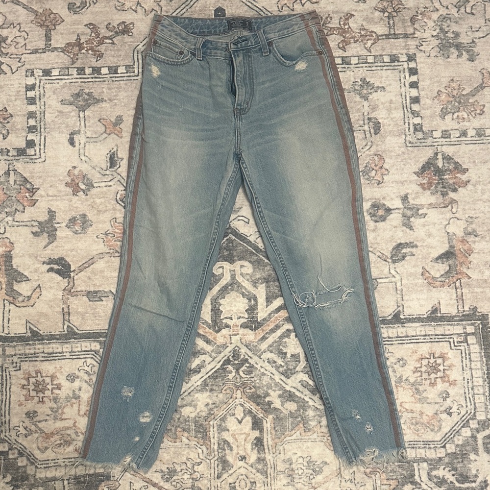 ABERCROMBIE & FITCH Women's Distressed Blue Jeans with Side Stripe